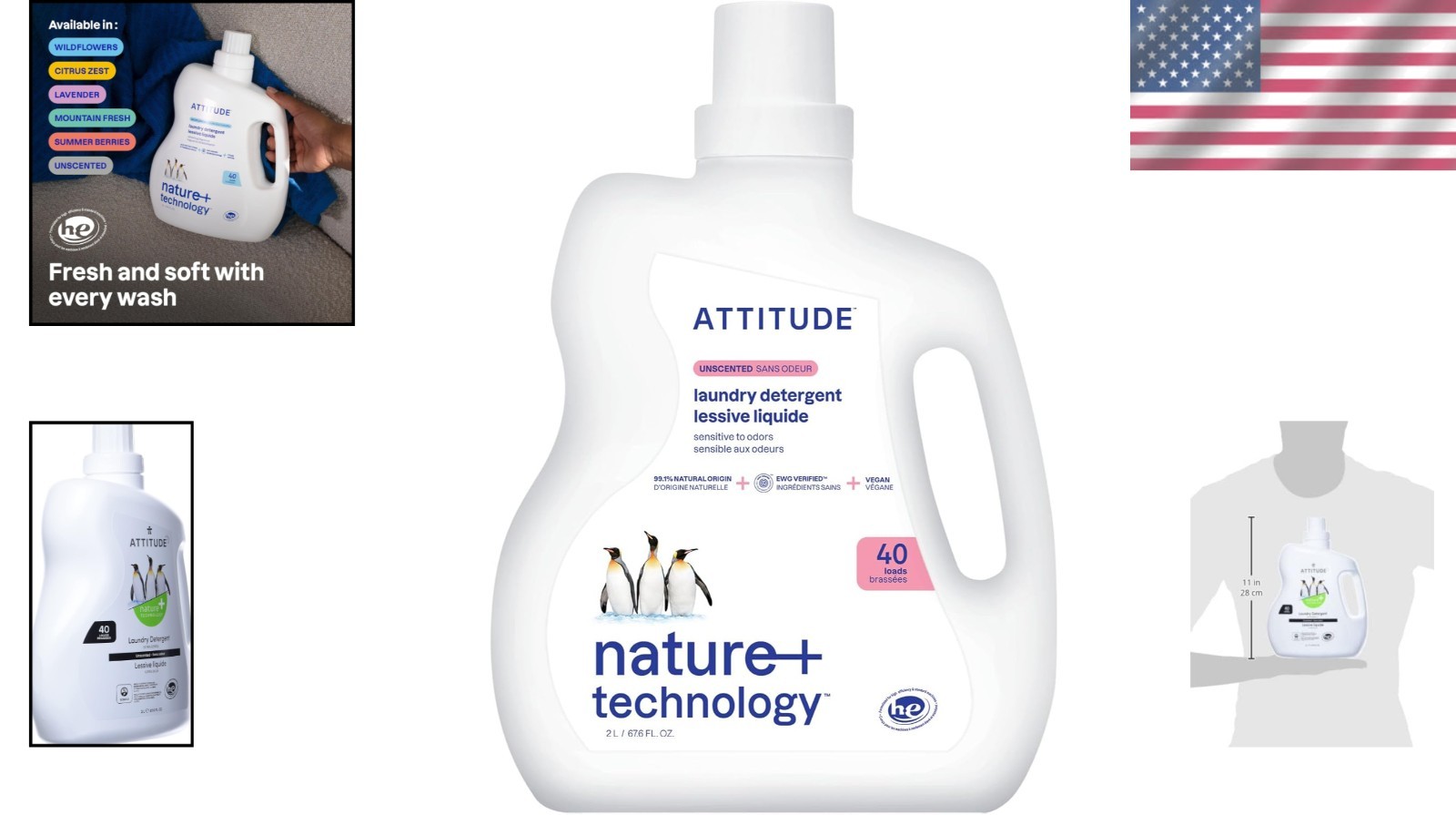 Eco-Friendly, Unscented Liquid Laundry Detergent – 98% Plant-Derived, 40 Loads