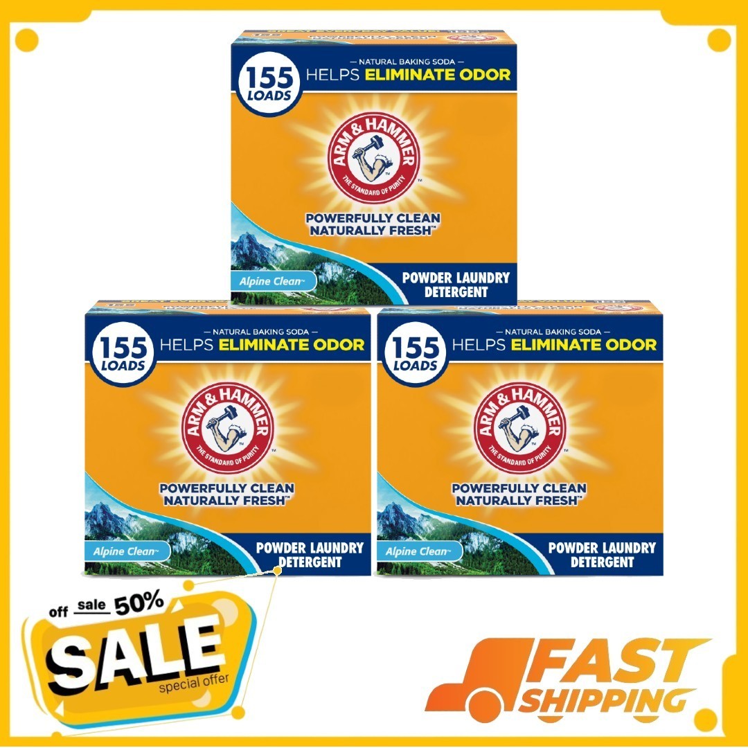 (3 Pack) ARM & HAMMER Powder Laundry Detergent, Alpine Clean, 9.56 lb, 155 Loads