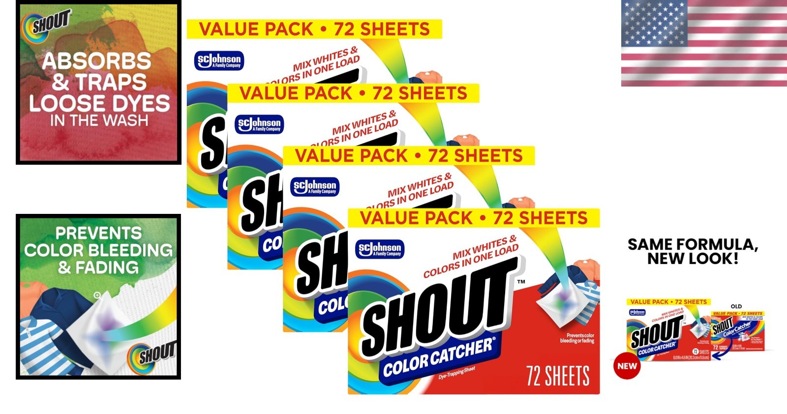 Shout Color Catcher Laundry Sheets 72 Count Pack of 4 Prevent Color Runs