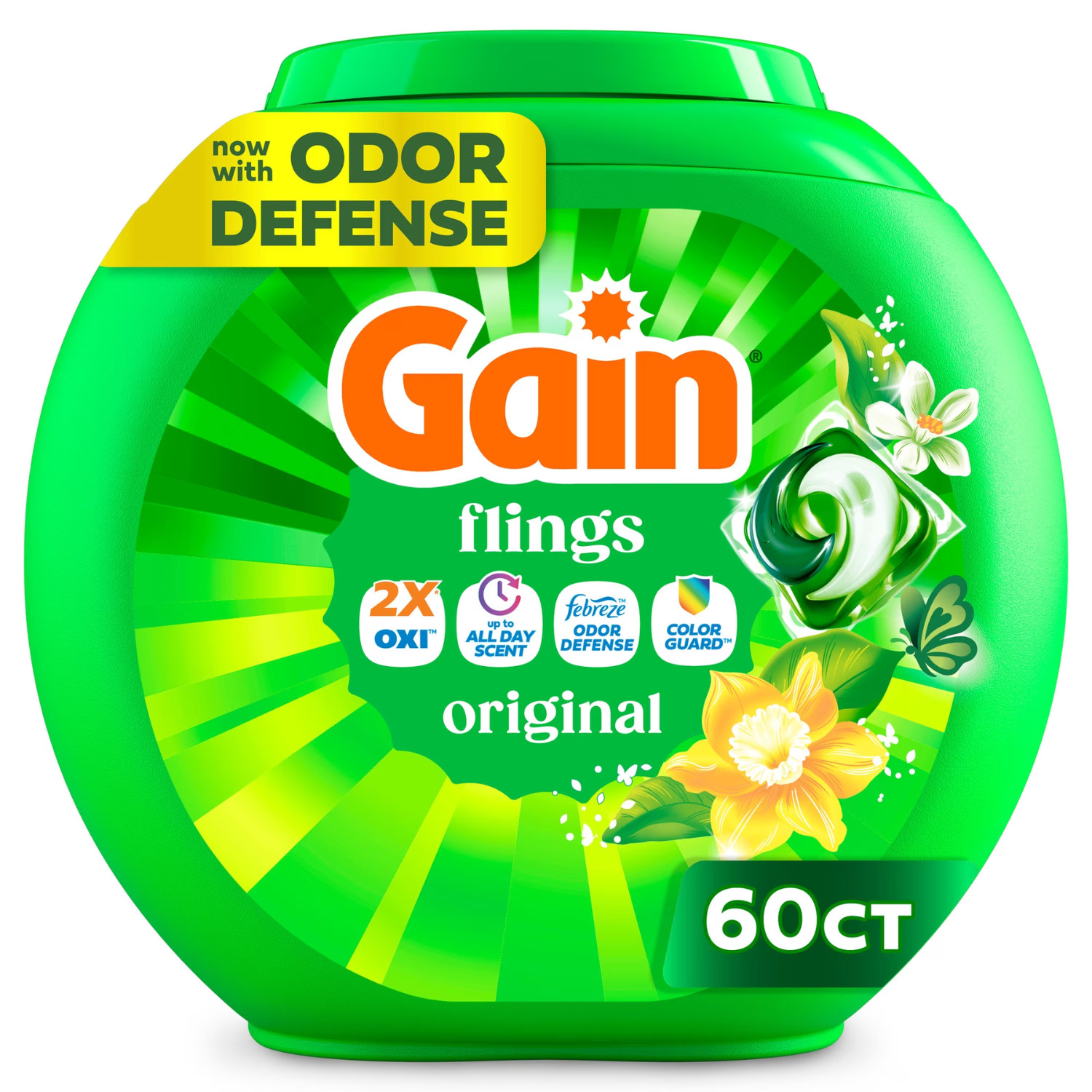 2 Pack Gain Flings 4-in-1 Oxi Boost Original 60 Count