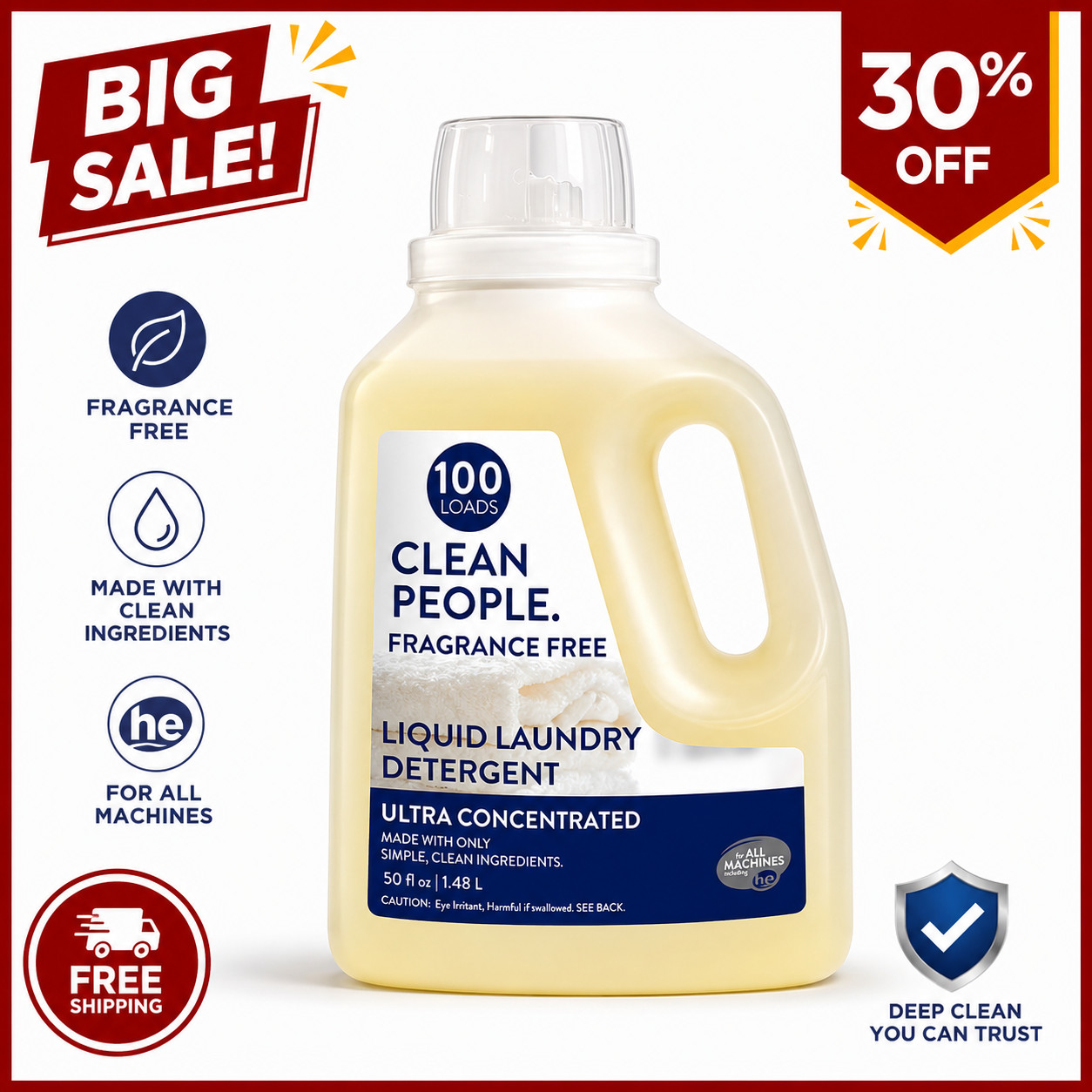 [BIG DEAL] Clean People Fresh Scent Liquid Laundry Detergent 50oz 100 Loads