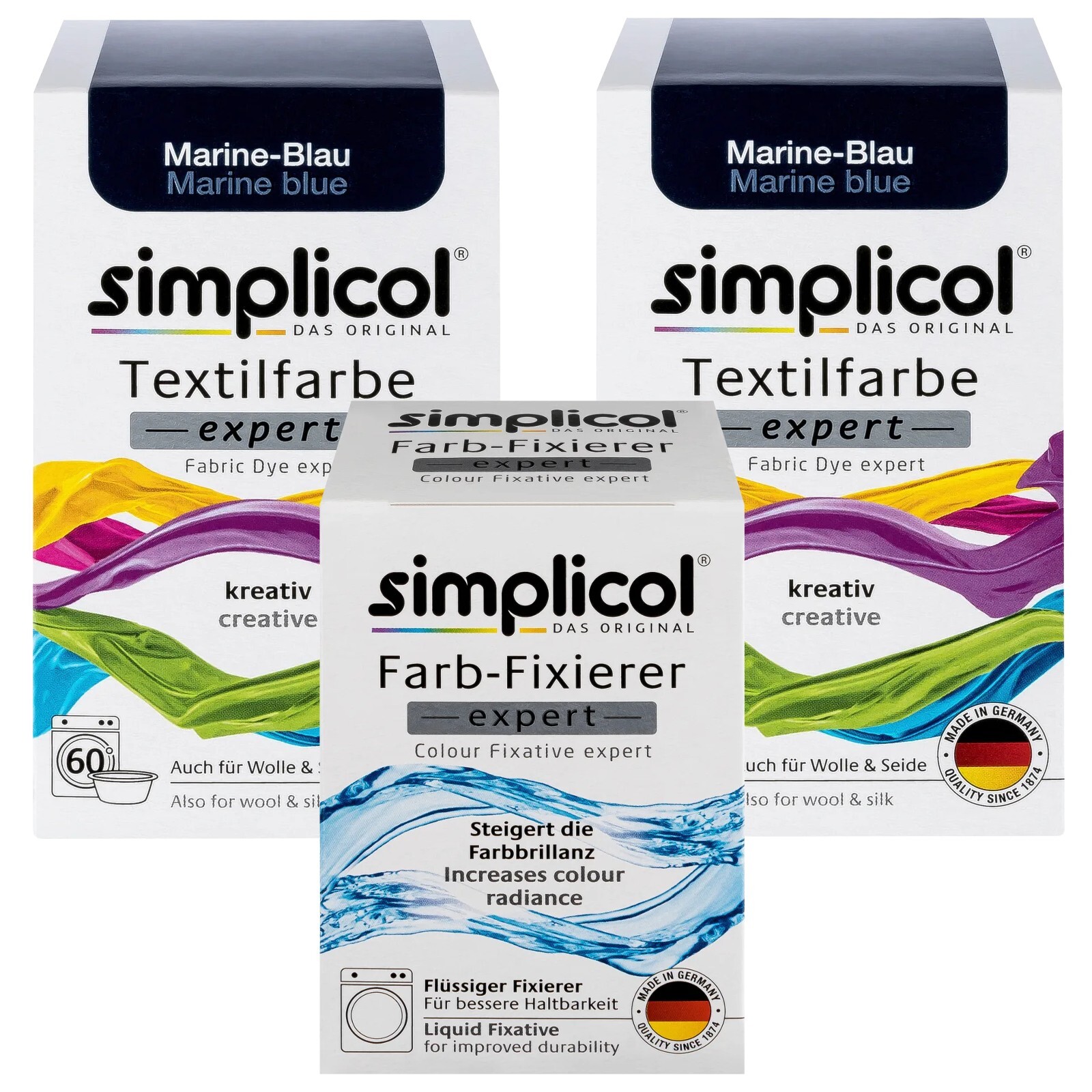 Simplicol Fabric Dye Expert Marine Blue for 600g Fabric 2x Color and 1x Fixative