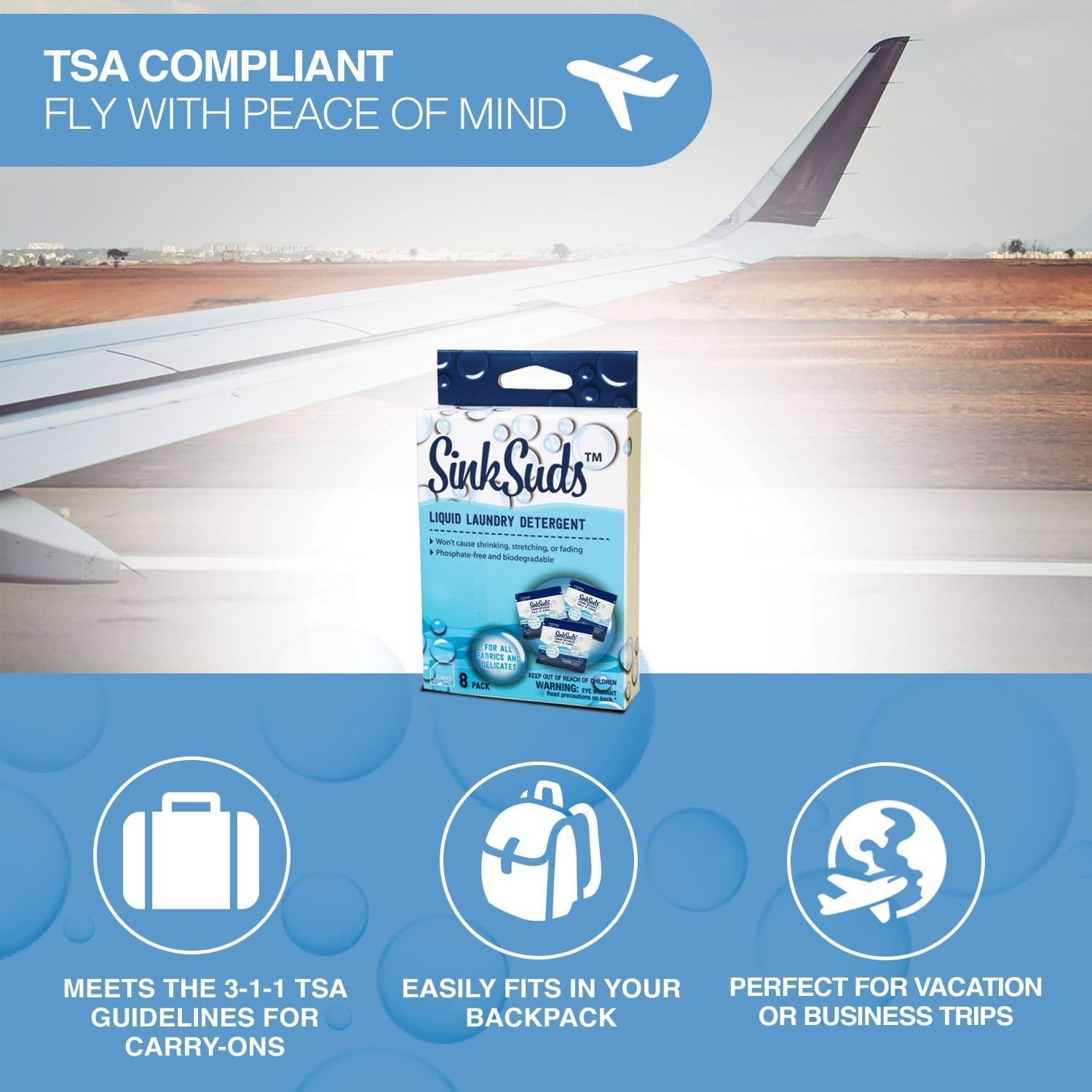Travel Laundry Detergent Liquid Soap Pack TSA Compliant Biodegradable