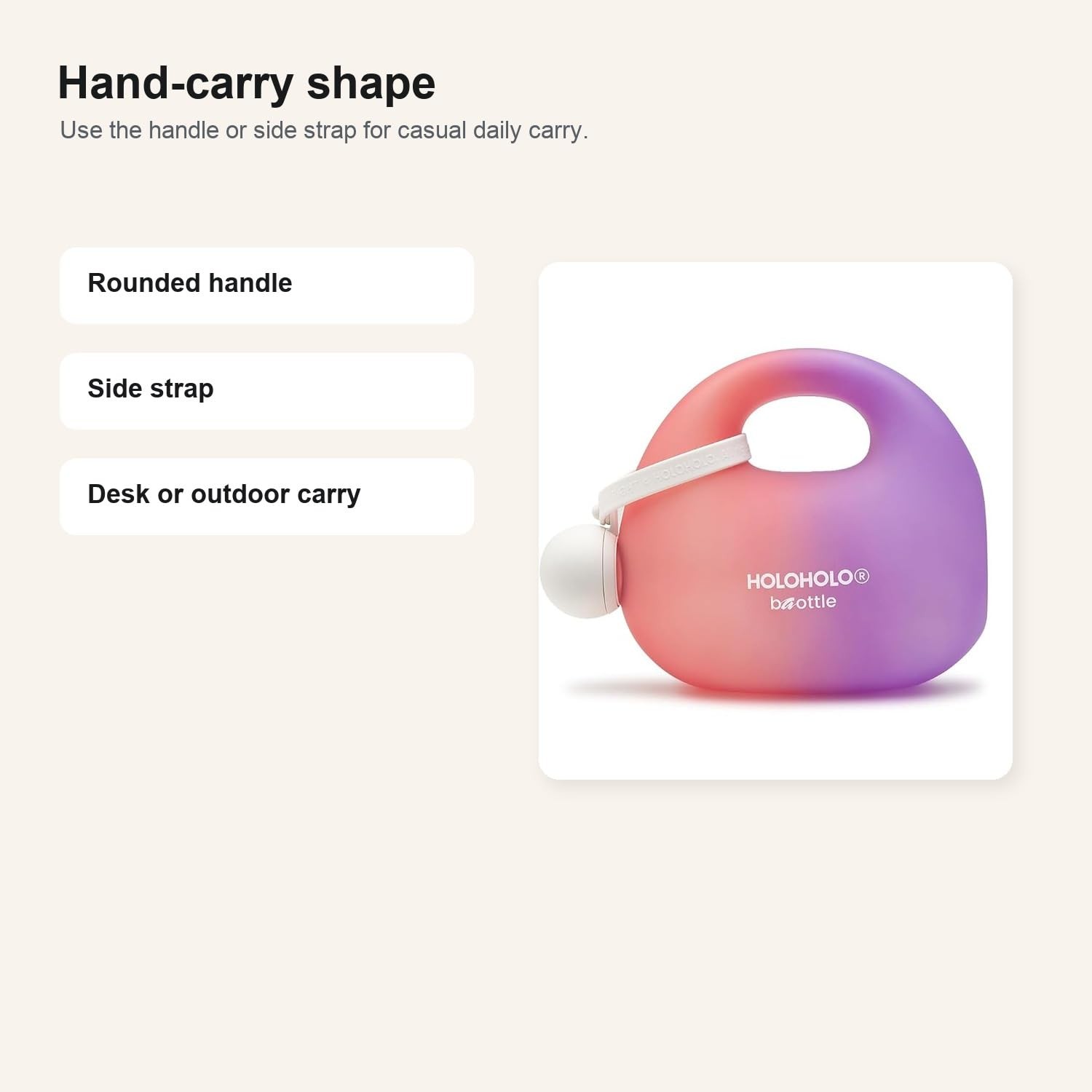 Bag-Style Water Bottle with Straw and Handle, Pink Purple