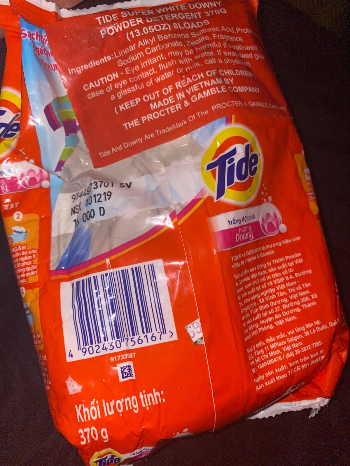 Tide Powder with Downy Laundry Detergent Powder, 350g (Pack of 4)