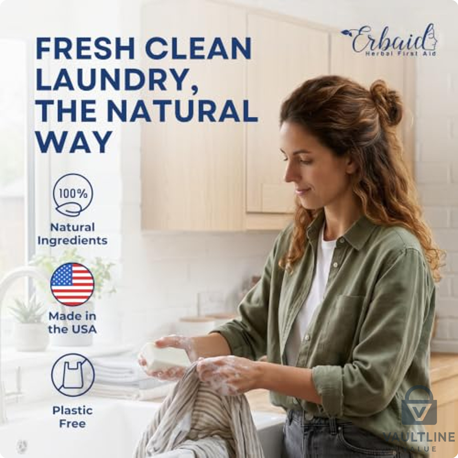 Erbaid 5 oz Natural Laundry Soap Bar – Lemon Scented Stain Remover