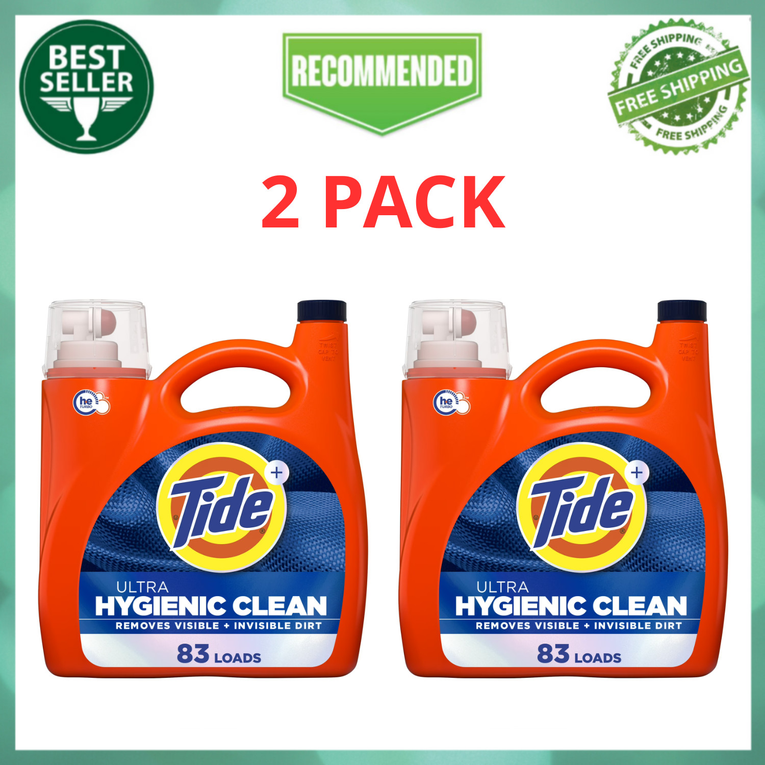 Tide Ultra Hygienic Clean Liquid Laundry Detergent Original 117 oz 83 Loads, 2PK
