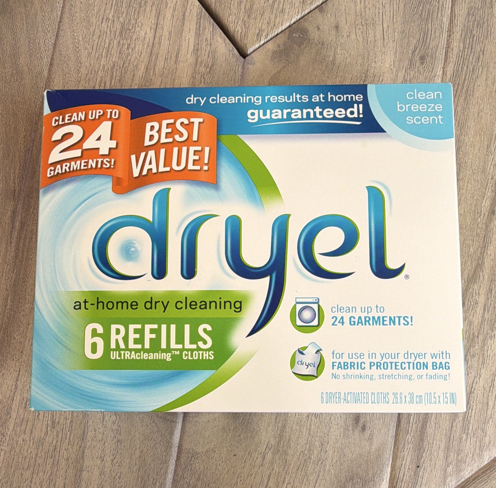 NEW – Dryel At-Home Dry Cleaning Refills 6 Cloths HE Clean Breeze – 24 Garments
