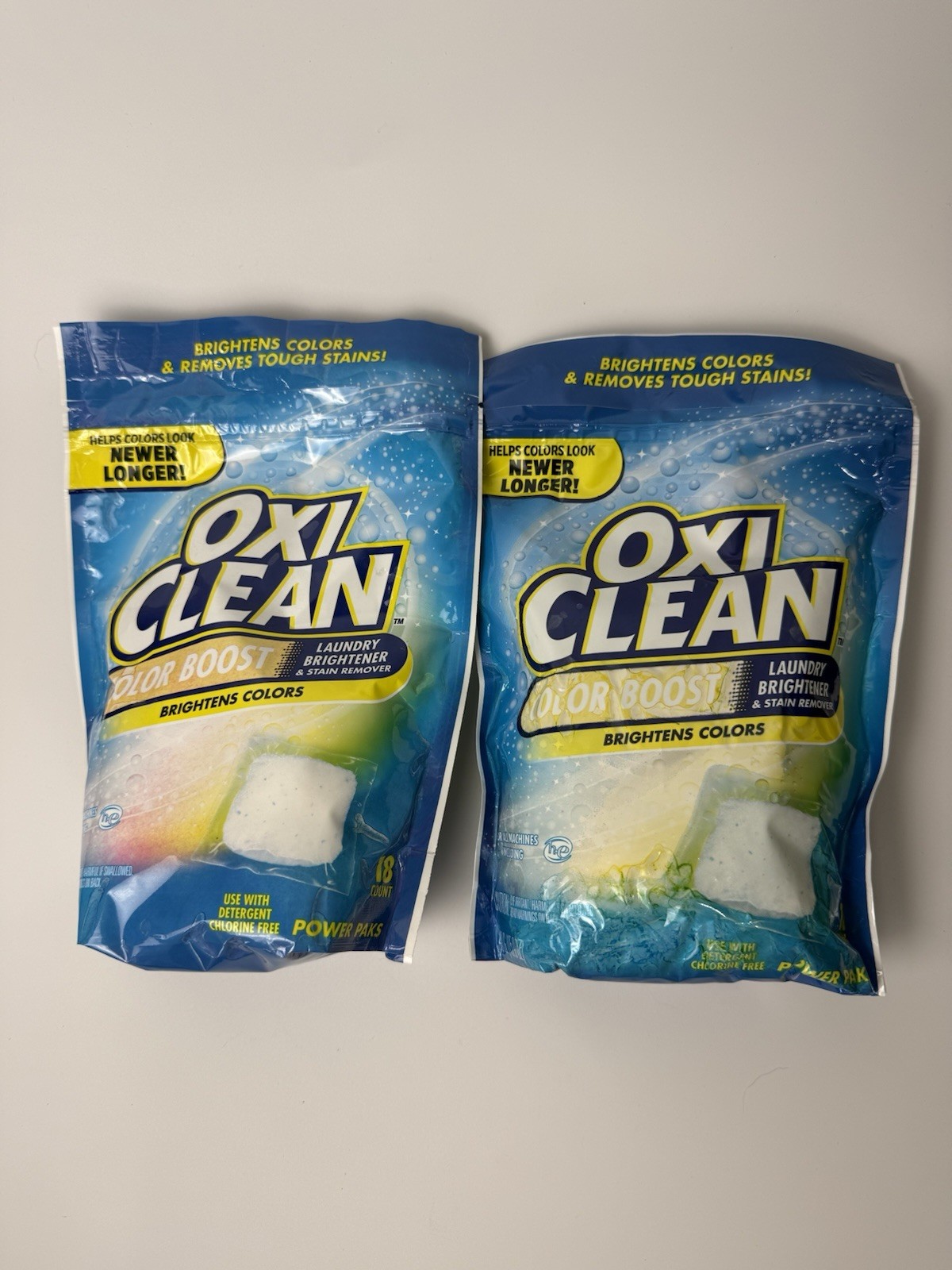 (2) OxiClean Color Boost Laundry Brightener & Stain Remover Power Paks 18 Each