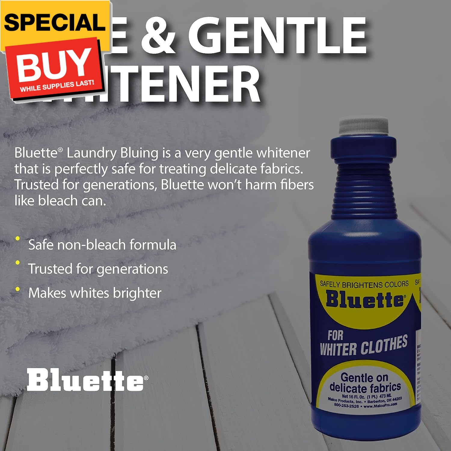 Laundry Bluing (2 Pack) – Laundry Detergent Whitener/Safe & Gentle For Delicate