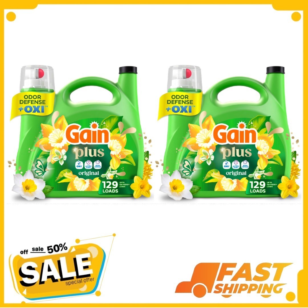 2 Pack Gain Plus Laundry Detergent Liquid, Original Scent, 170 fl oz, 129 Loads
