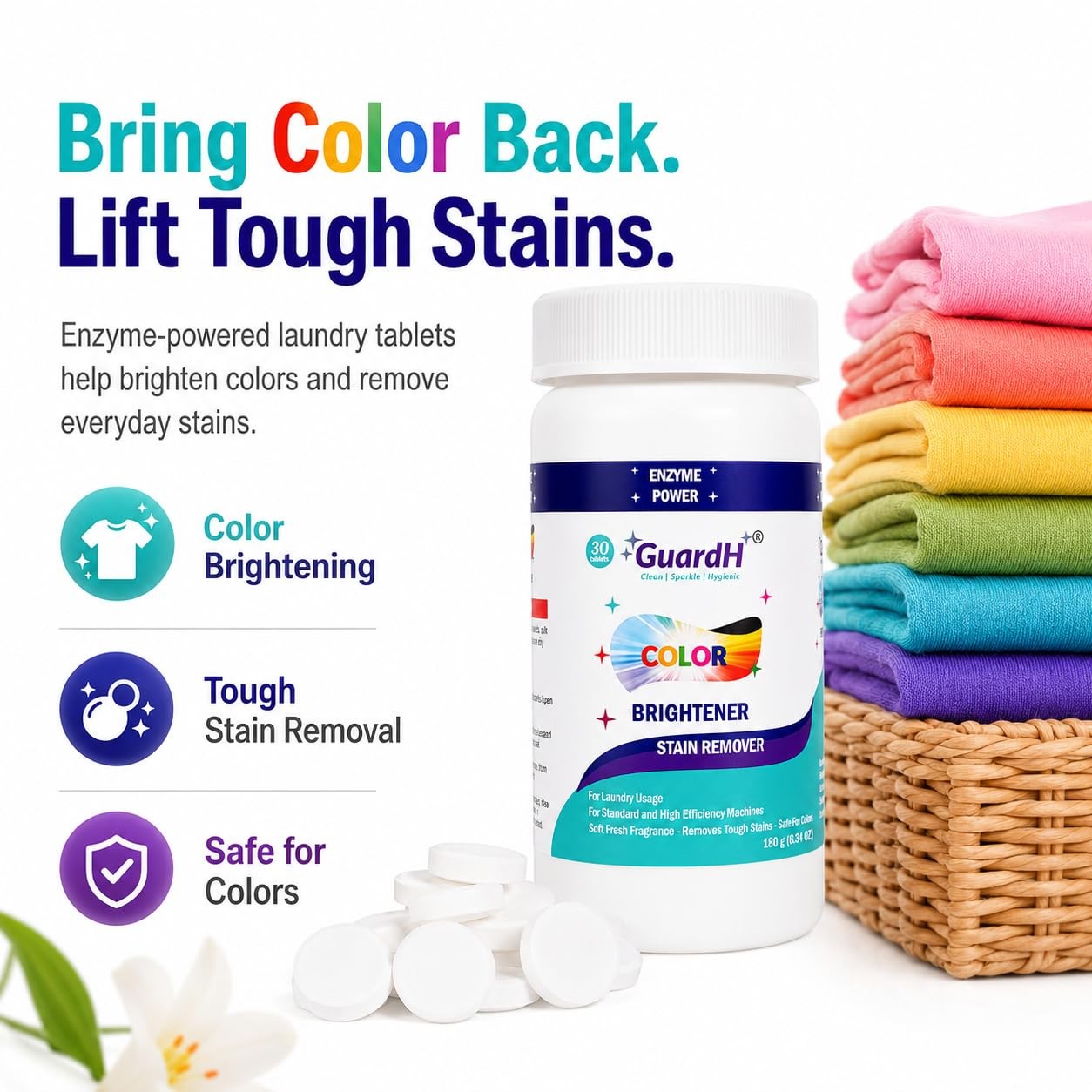 GuardH Laundry Stain Remover & Color Booster Tablets – 30 Count (Pack of 1)