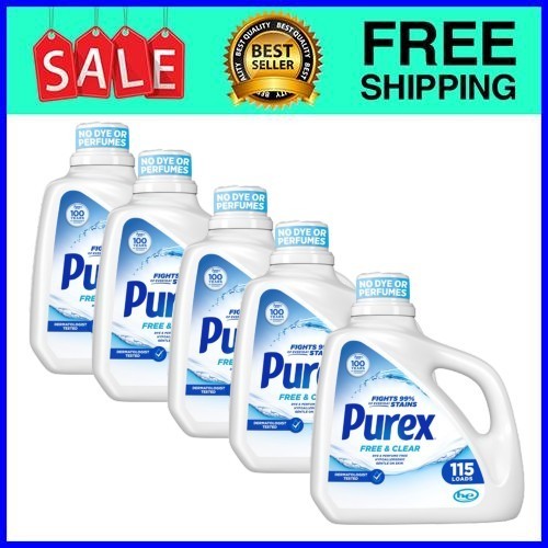 Purex Free & Clear Liquid Laundry Detergent 150 oz 5-Pack USA