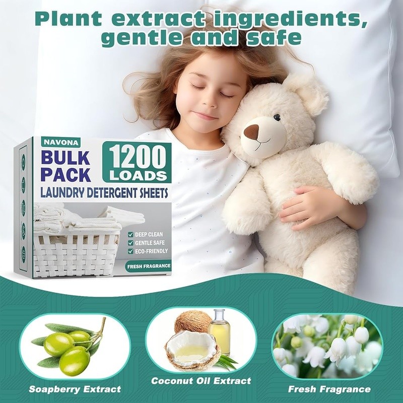 Eco-Friendly Laundry Sheets 1200 Count Stain Remover Gentle Sensitive Skin New