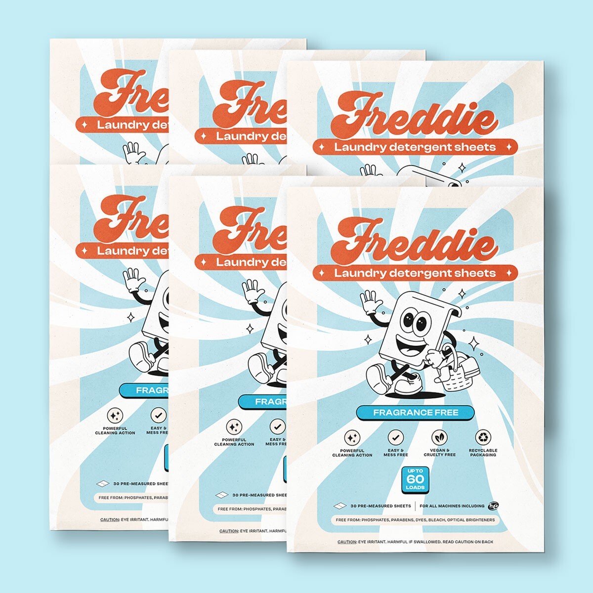6 Pack Freddie Laundry Detergent Sheets – 360 Loads (180 Sheets)
