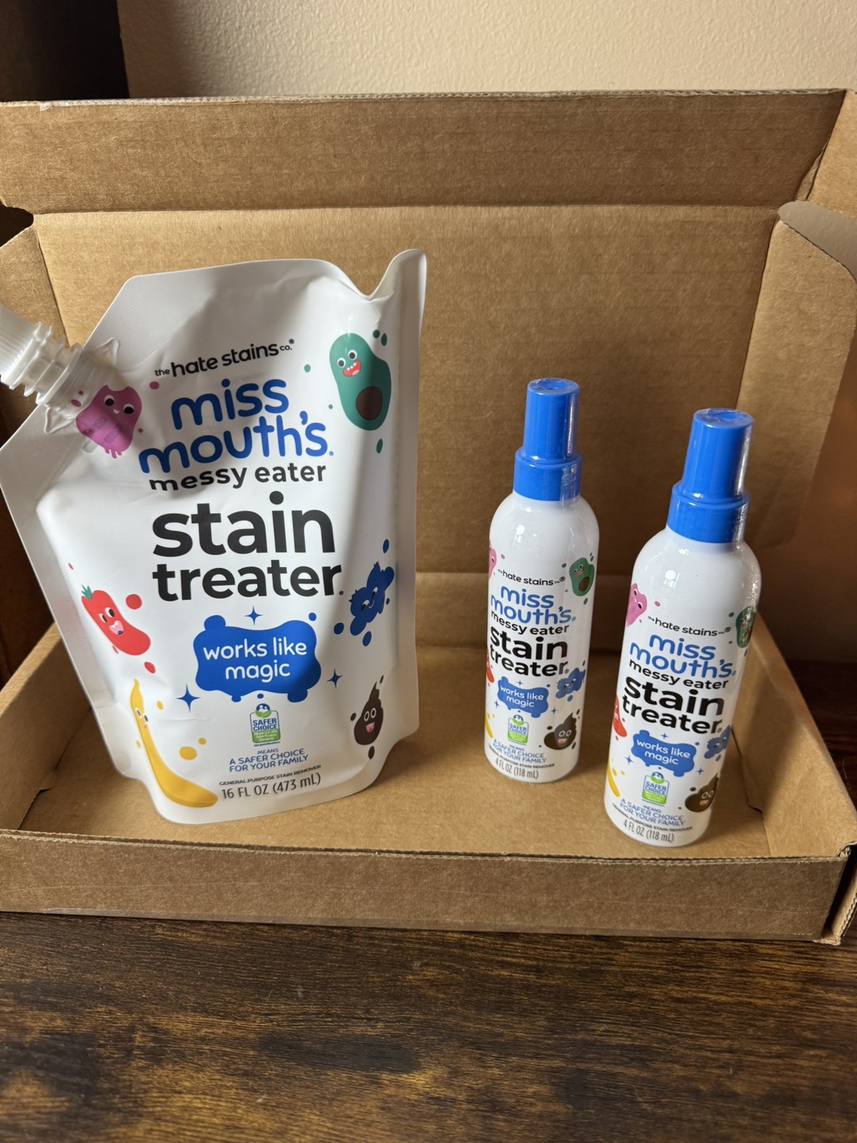 Miss Mouth’s Messy Eater Stain Treater – 4oz 2-Pack Spray & 16oz 3 Piece Set