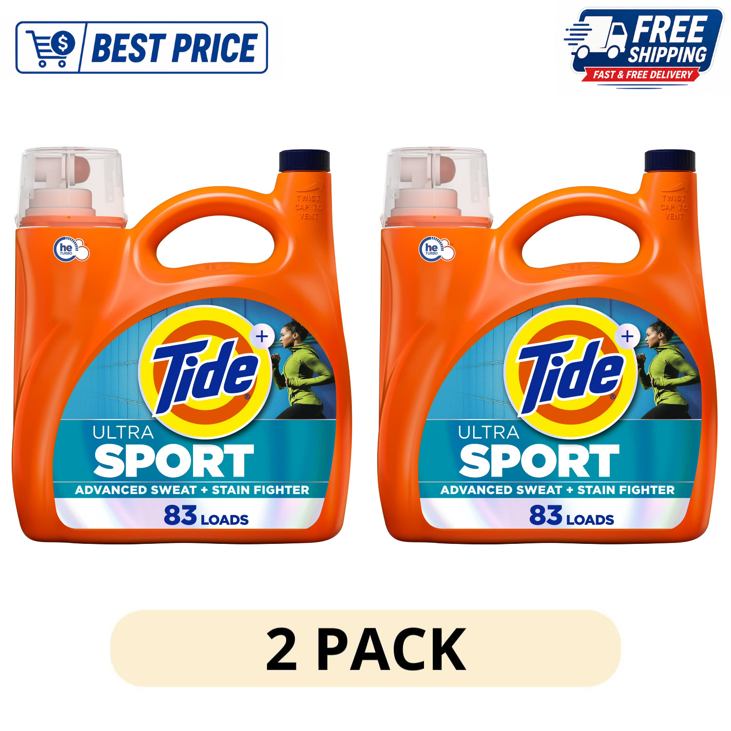 2PK Tide Ultra Sport Laundry Detergent Sweat & Stain Fighter 117 fl oz, 83 Loads
