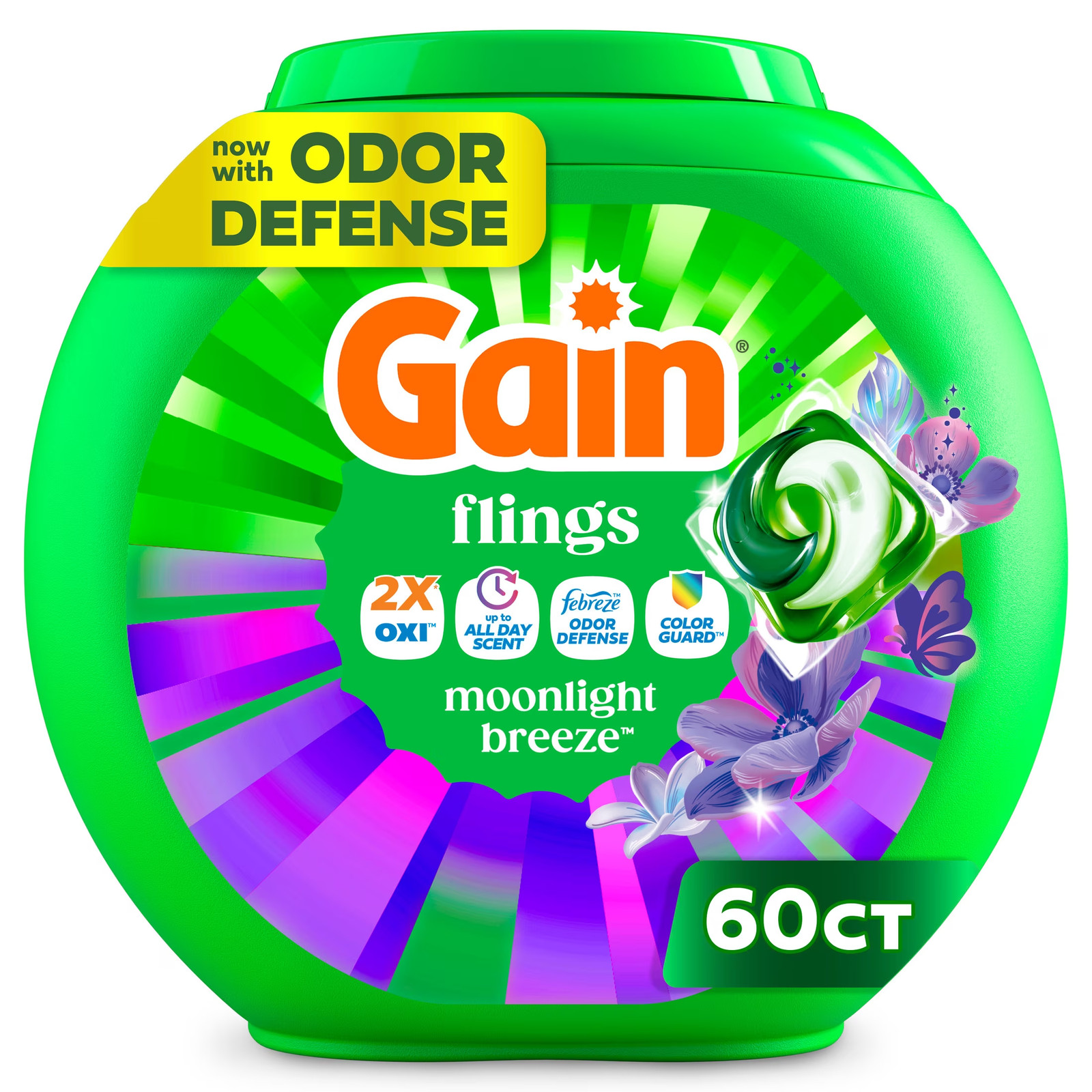 Flings Laundry Detergent Soap Pacs, 4-In-1 Oxi Boost and Febreze, Moonlight Bree