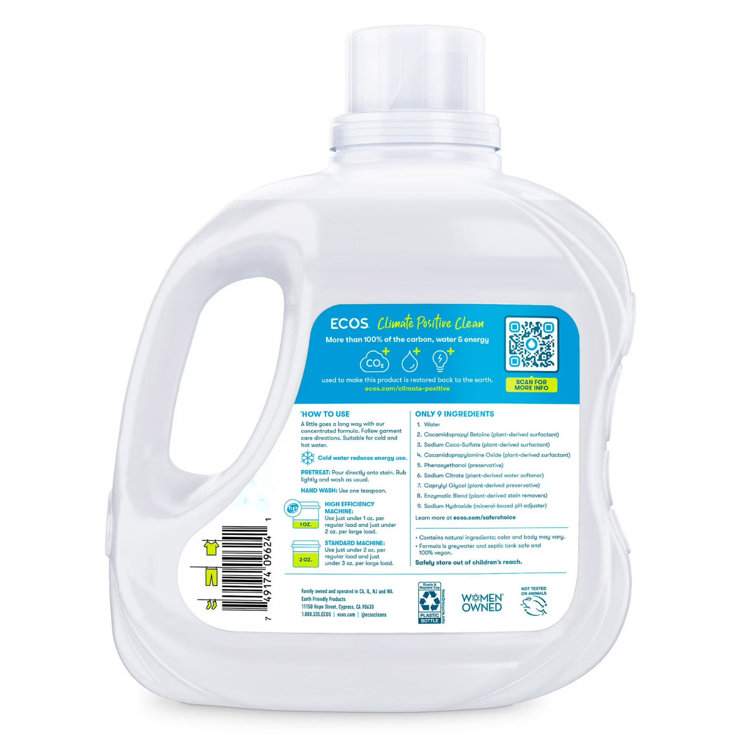 (2 Pack) ECOS Free Clear Laundry Detergent 110 fl oz, 120 Loads Hypoallergenic