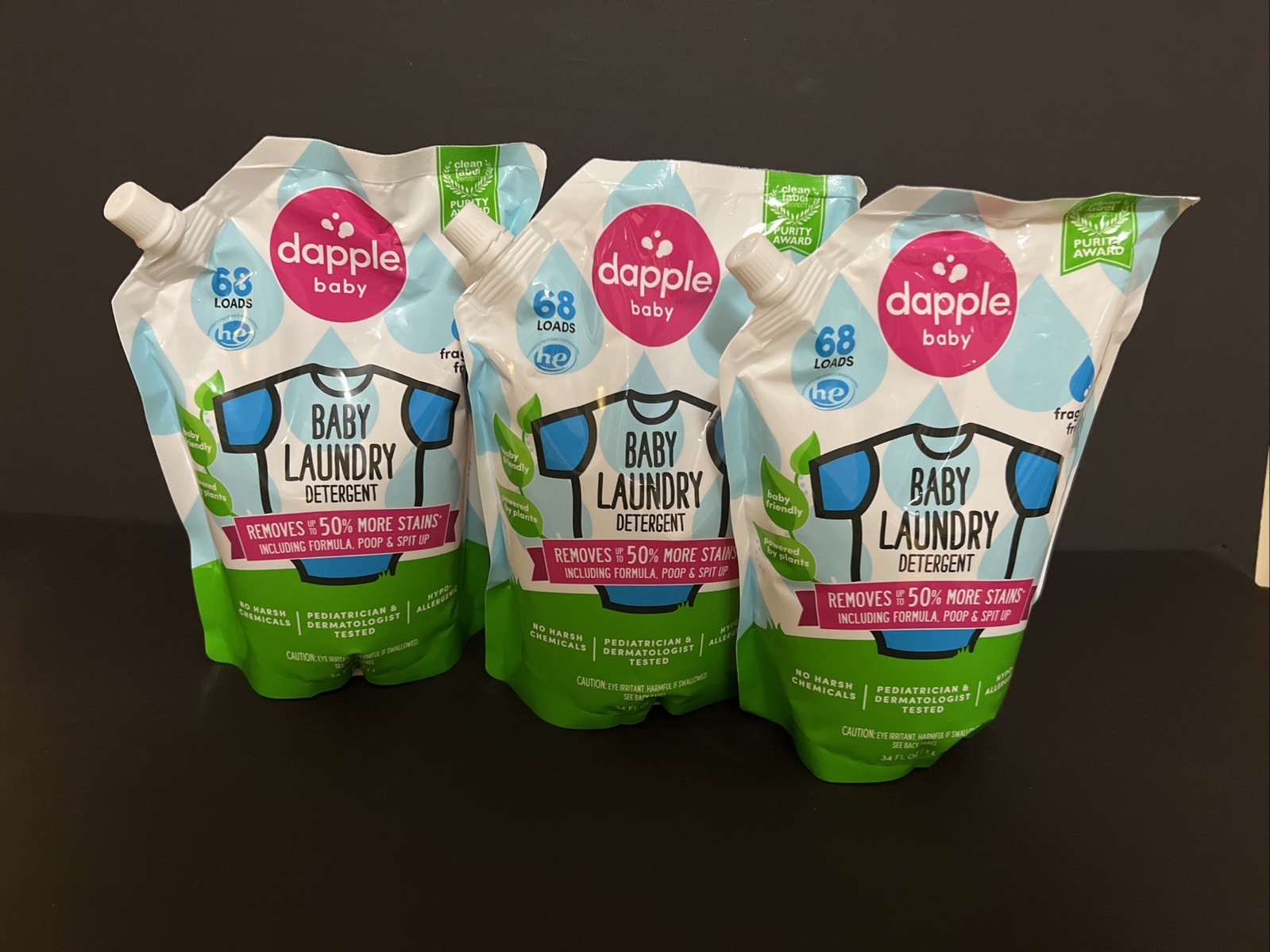 3 Dapple Baby Laundry Detergent – Fragrance Free – 34oz Each