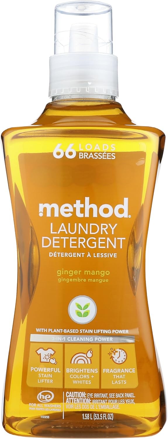 Liquid Laundry Detergent, Ginger Mango, 66 Loads Per Bottle, Hypoallergenic +
