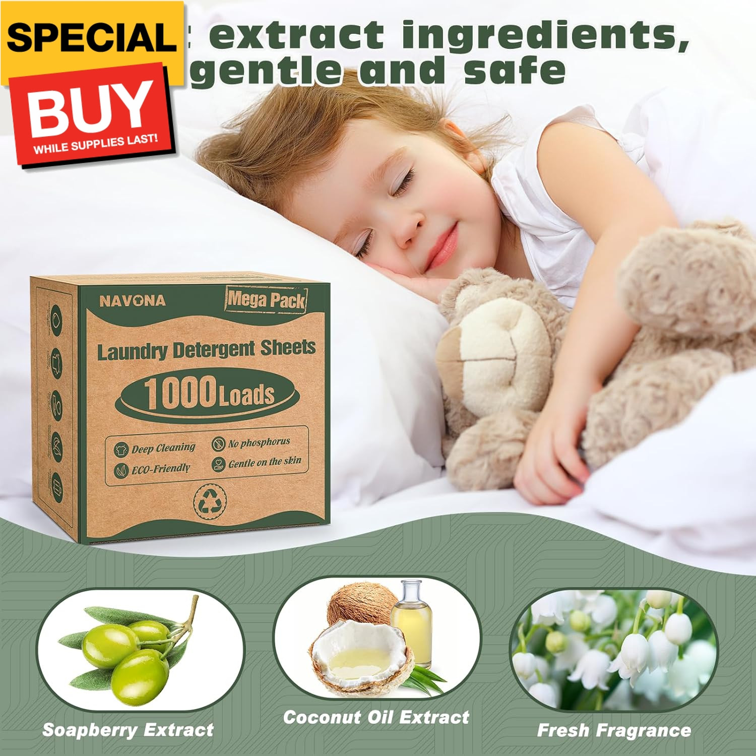 1000 Loads Mega Pack Laundry Detergent Sheets, Eco-friendly Laundry Sheets, Powe