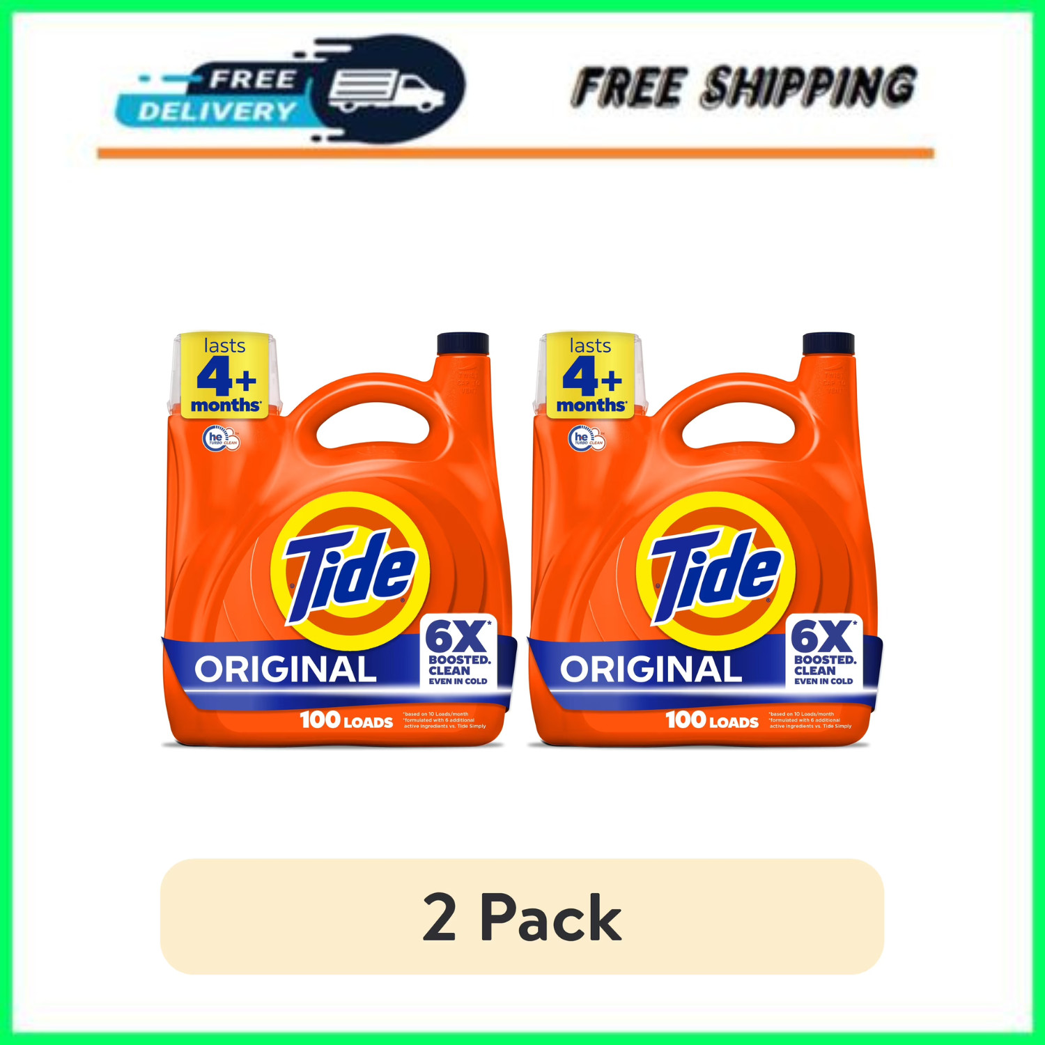 Tide Liquid Laundry Detergent Original 125 fl oz 100 Loads 2 Pack HE 6X Clean