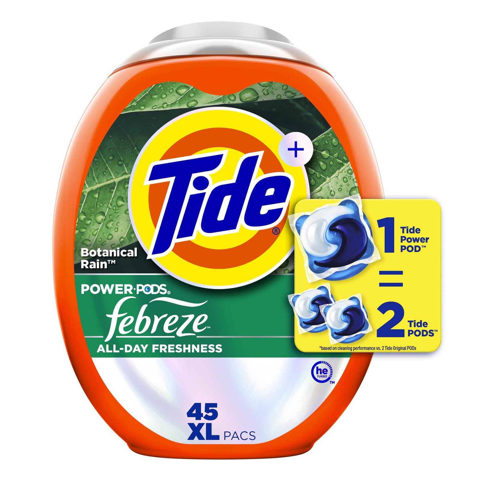 Tide Power Pods w/ Febreze Botanical Rain Laundry Detergent Pacs 45 Count