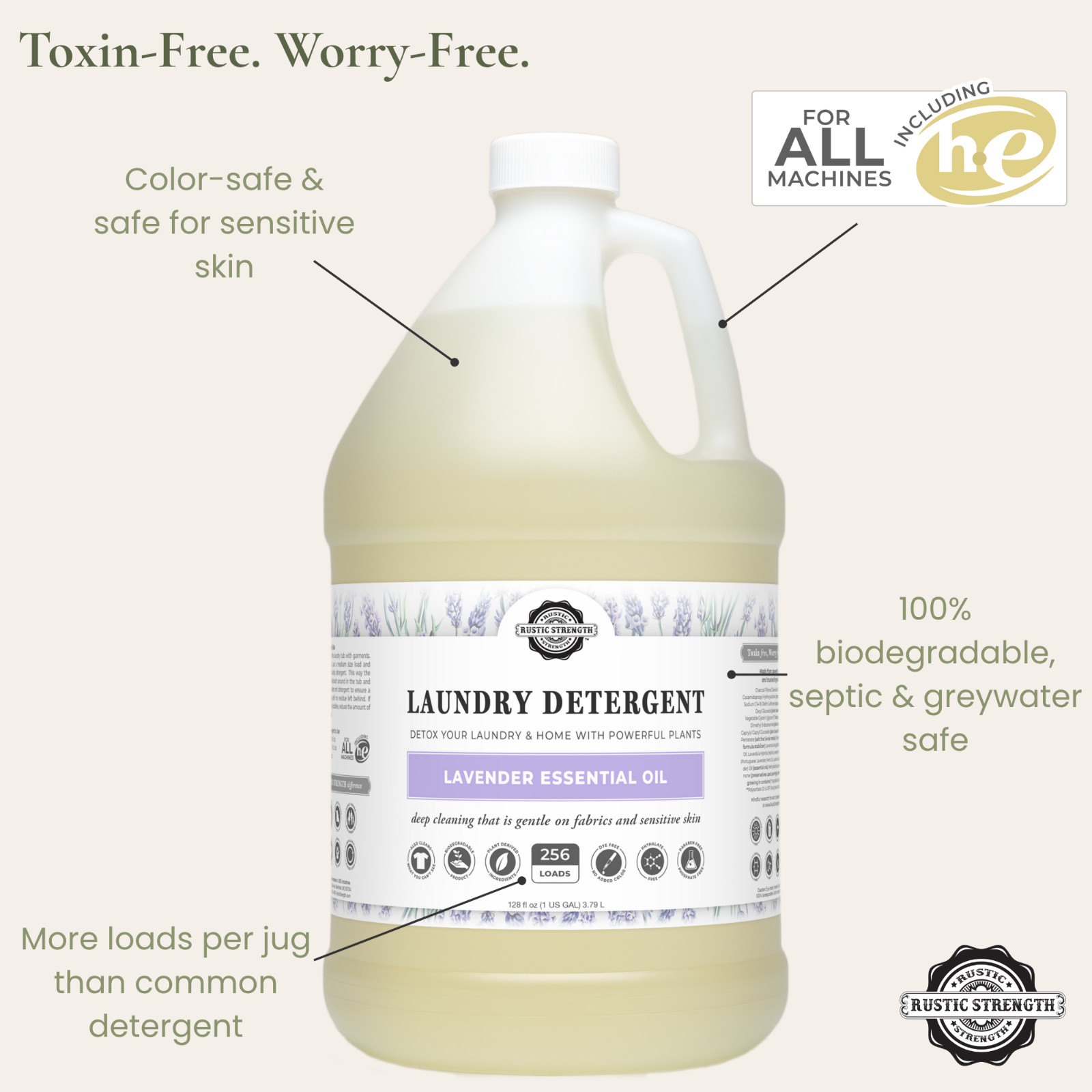 Toxin-Free Laundry Detergent 1 gal | 256 Loads | Plant-Based | Lavender