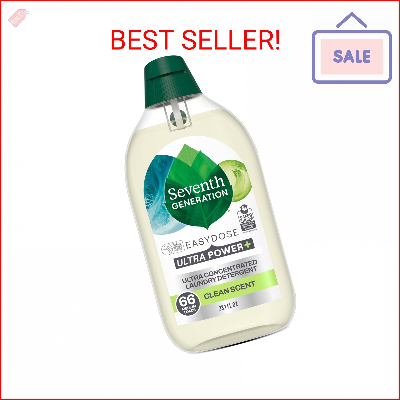 Seventh Generation, Laundry Detergent Ultra Power Plus Clean Scent, 23.1 Fl Oz