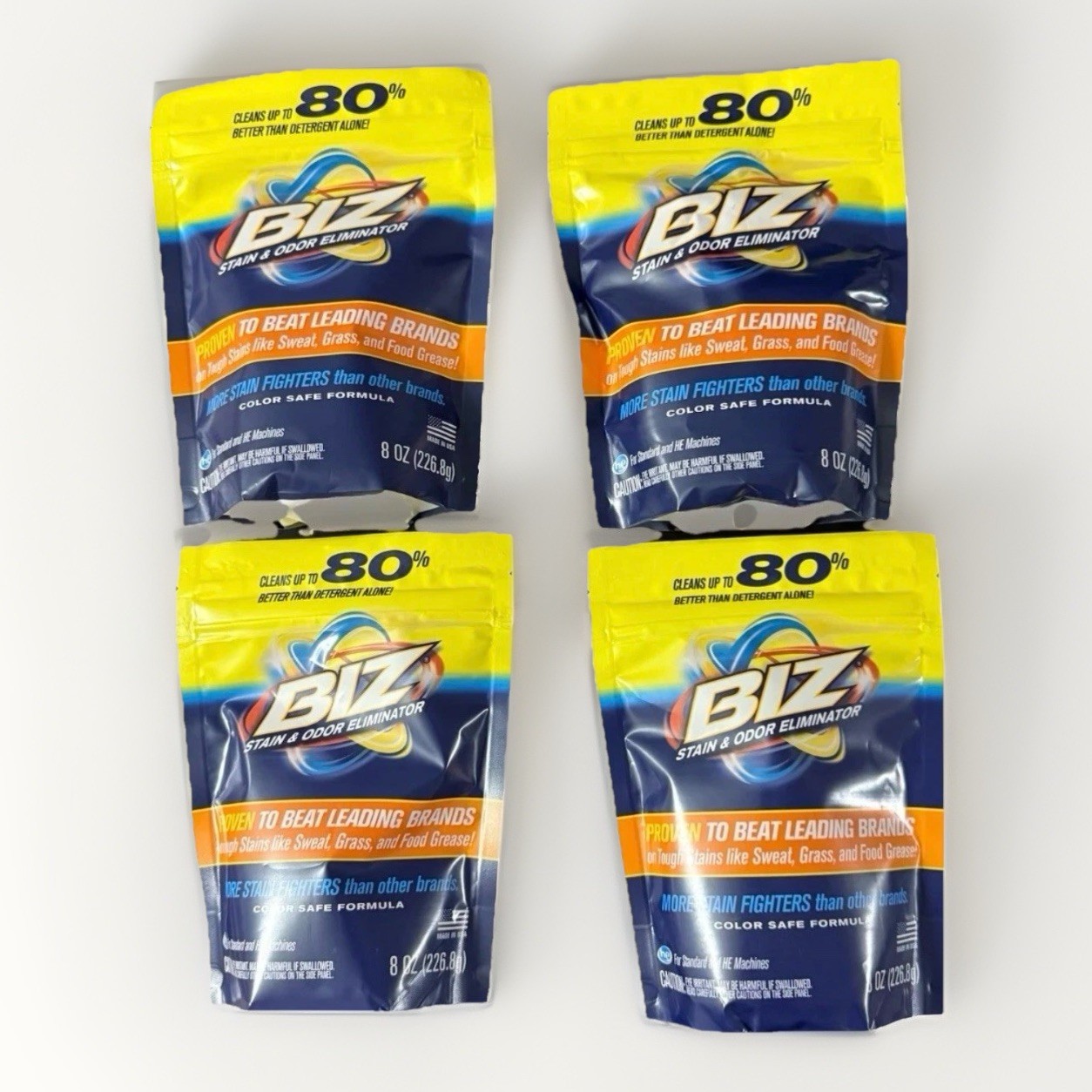 BIZ Stain & Odor Eliminator Laundry Detergent Powder Booster Color Safe 4PK. 8oz
