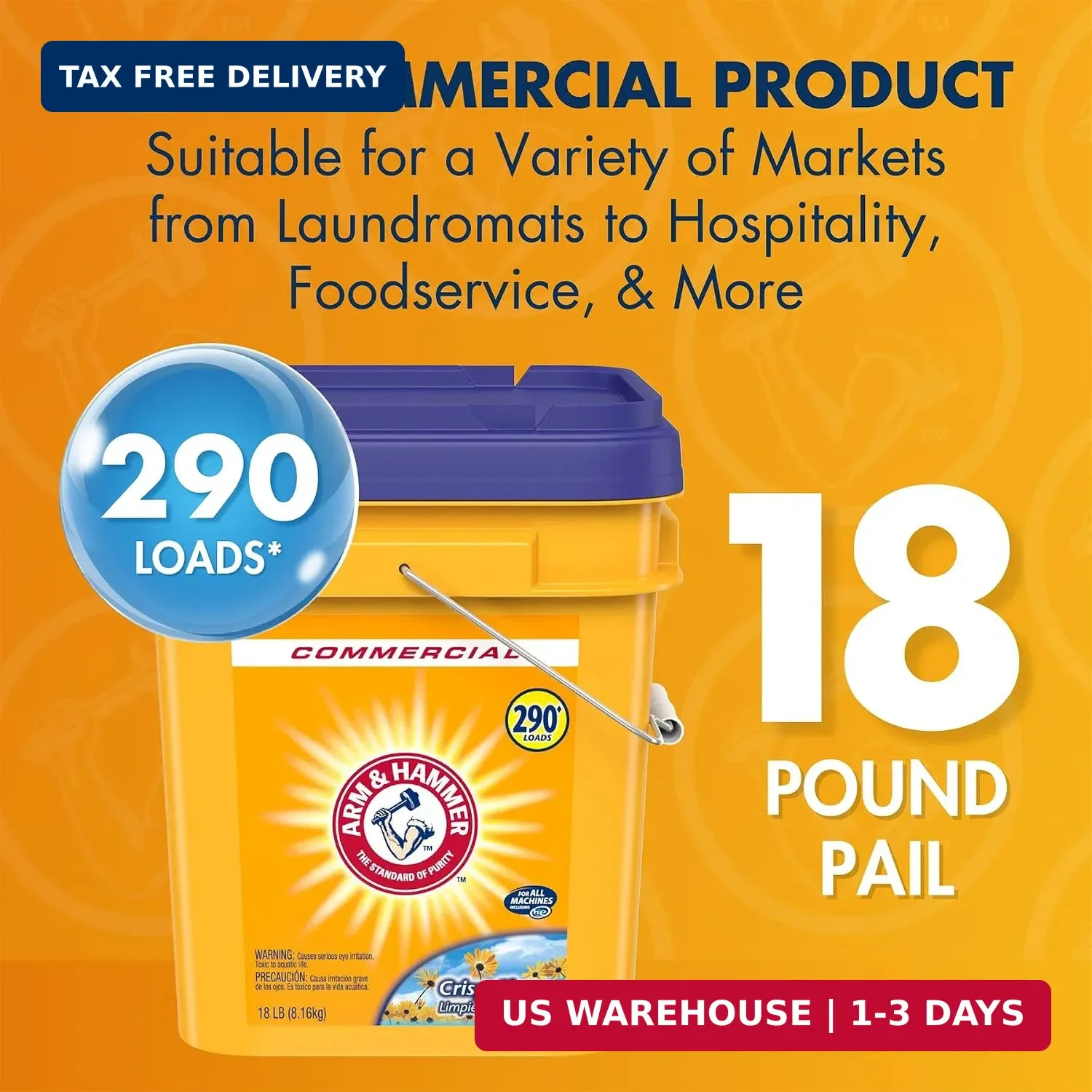 Arm & Hammer, Professional Powder Laundry Detergent, Crisp Clean, 18lb Pail (Pac