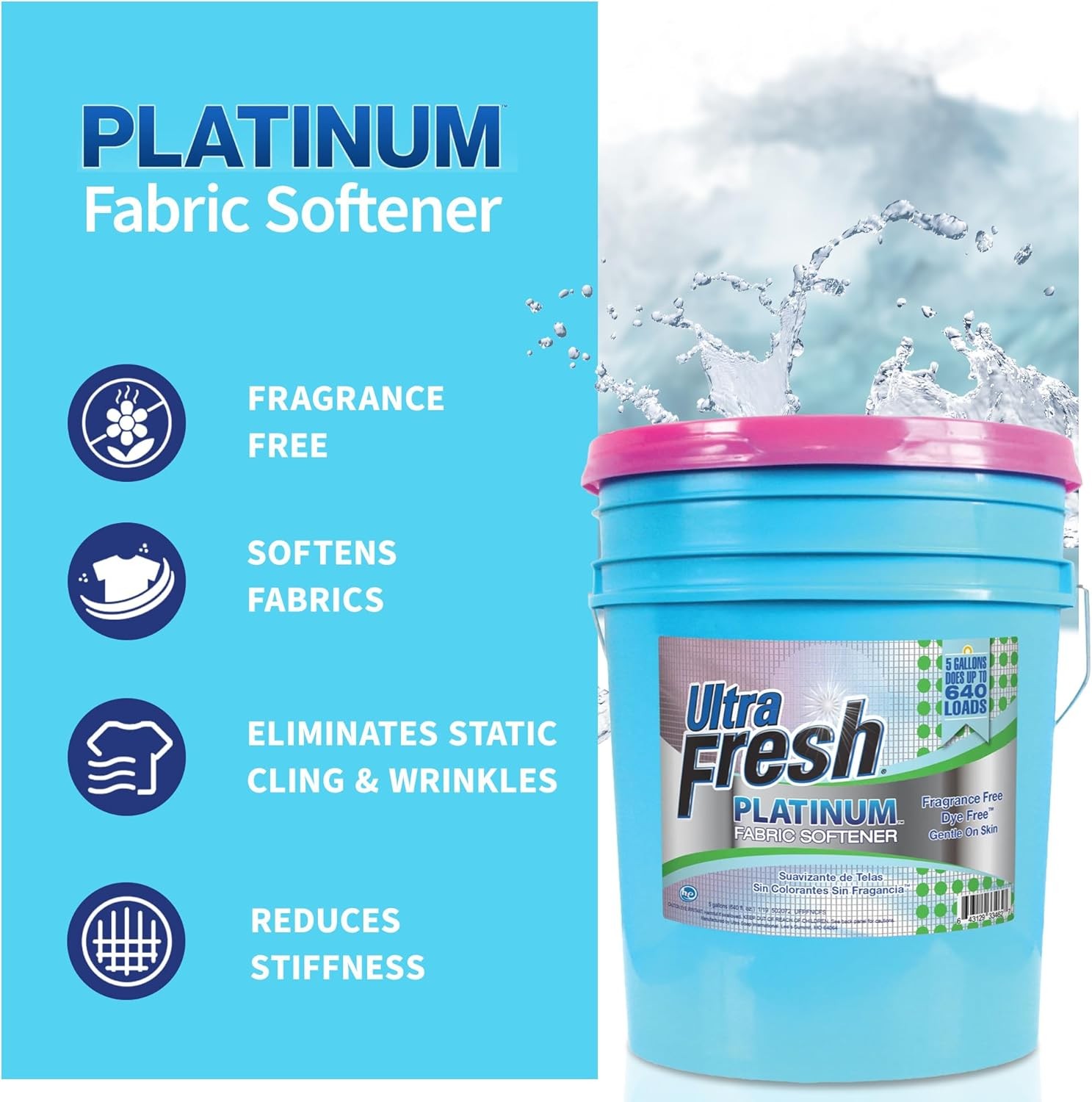 5 Gallon Platinum Fabric Softener All Machine Types Liquid Laundry Softener Up