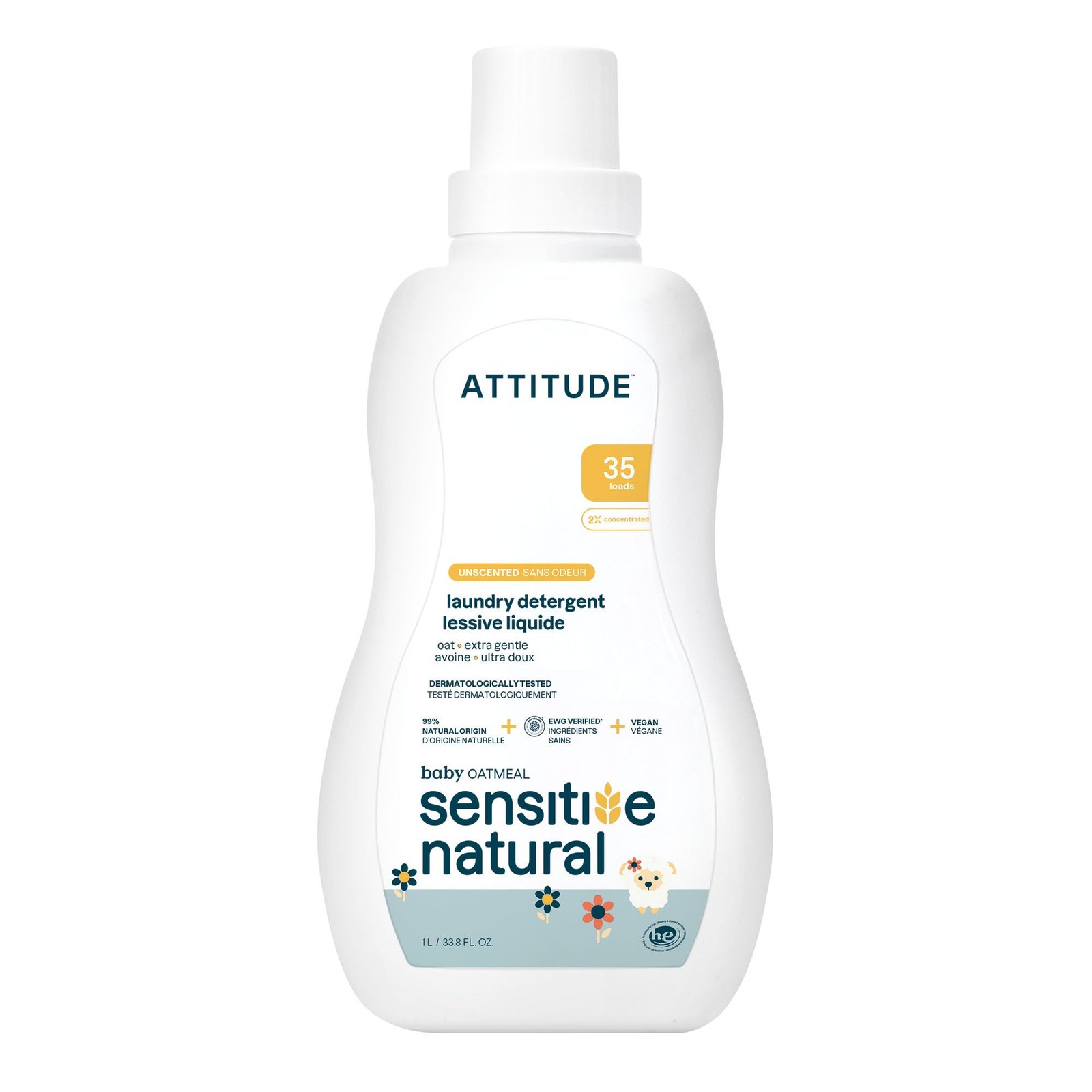 ATTITUDE Baby Laundry Detergent 33.8 Oz EWG Verified Vegan Unscented Safe for…