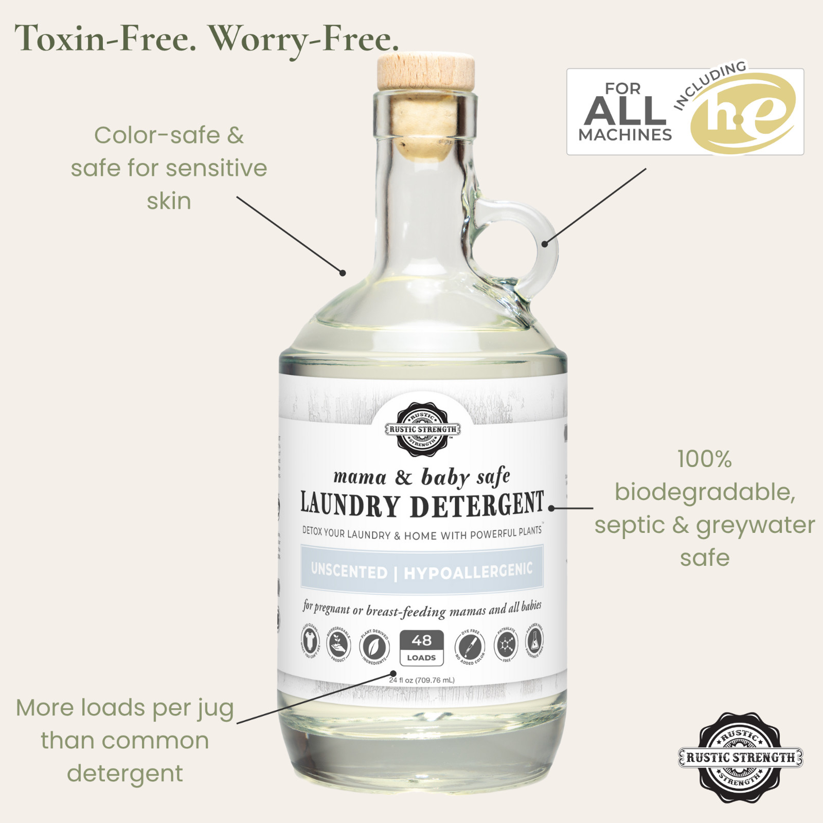 Toxin-Free Laundry Detergent 24 oz | 48 Loads | Plant-Based | Mama & Baby Safe
