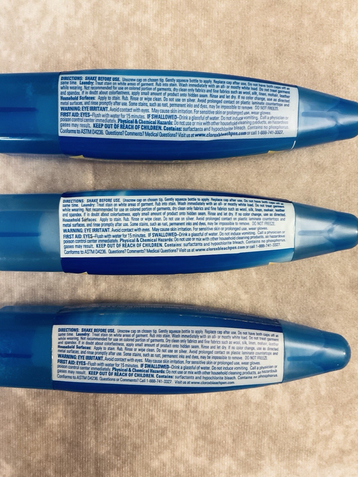 (3)CLOROX BLEACH PEN GEL DUAL-TIPPED BROAD SCRUBBER FINE POINT 2 OZ DISCONTINUED