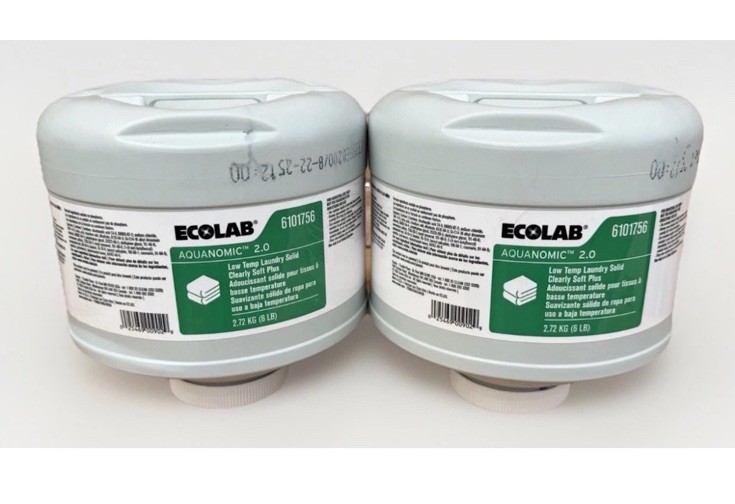 2 Pack Ecolab 6101756 6LBEa. AQUANOMIC 2.0 Low Temp Laundry Solid Clearly Soft