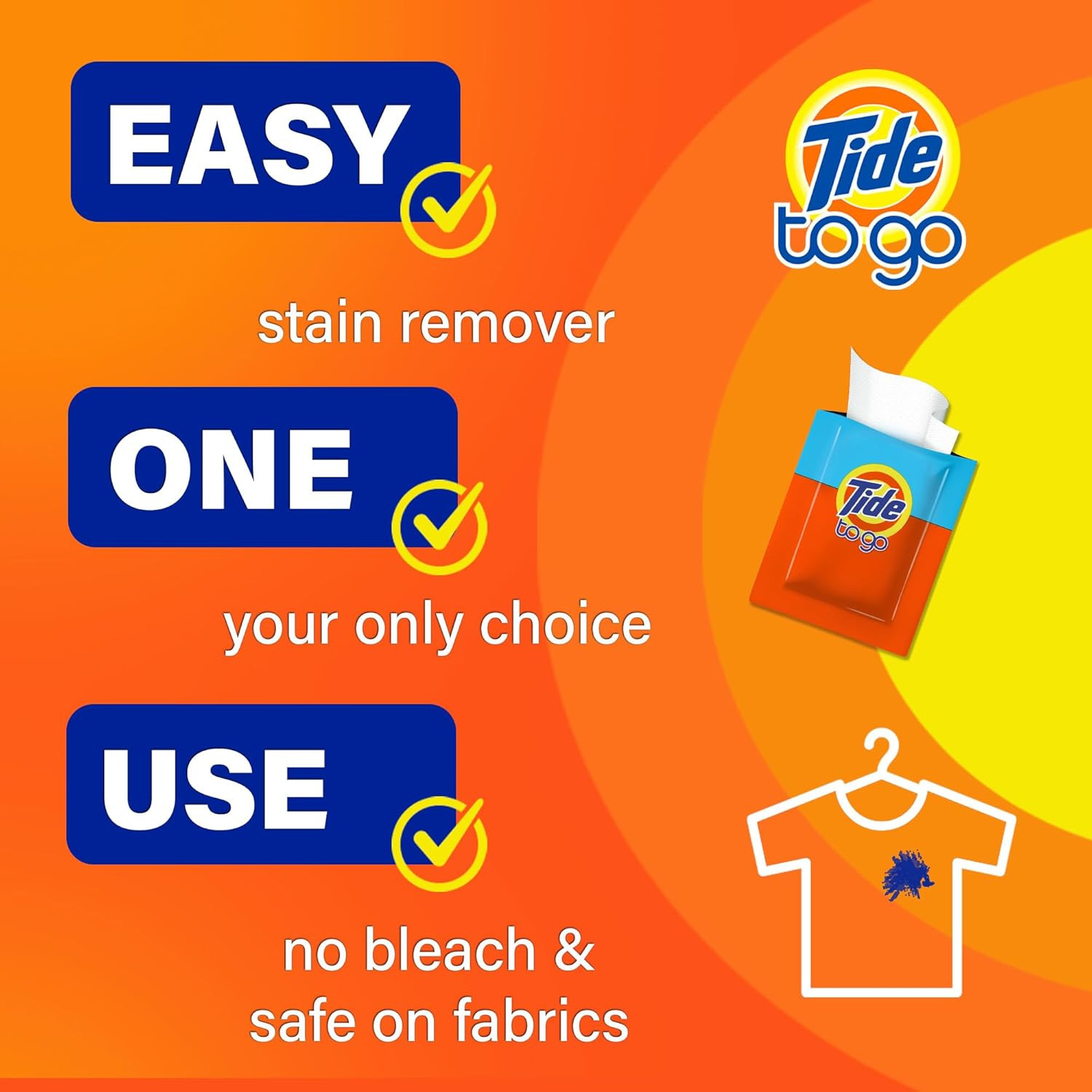 Tide to Go Stain Remover Wipes for Clothes, Instant Laundry Travel Stain & Spot