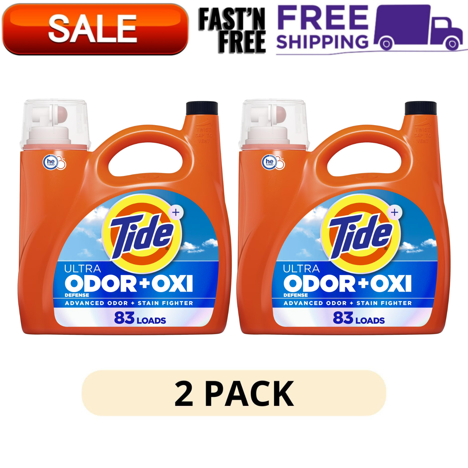 2PK Tide Plus Oxi Liquid Laundry Detergent Ultra Odor Defense 117 fl oz 83 Loads