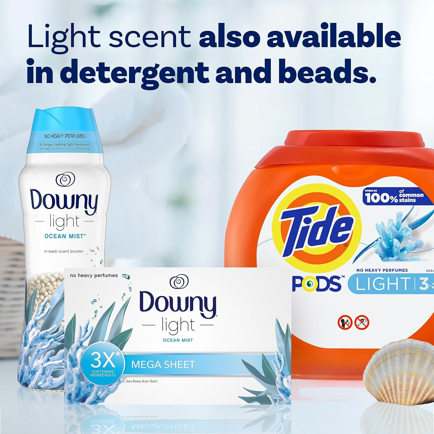 Downy Light Mega Dryer Sheets, Fabric Softener Dryer Sheets, Ocean Mist, 180 Cou