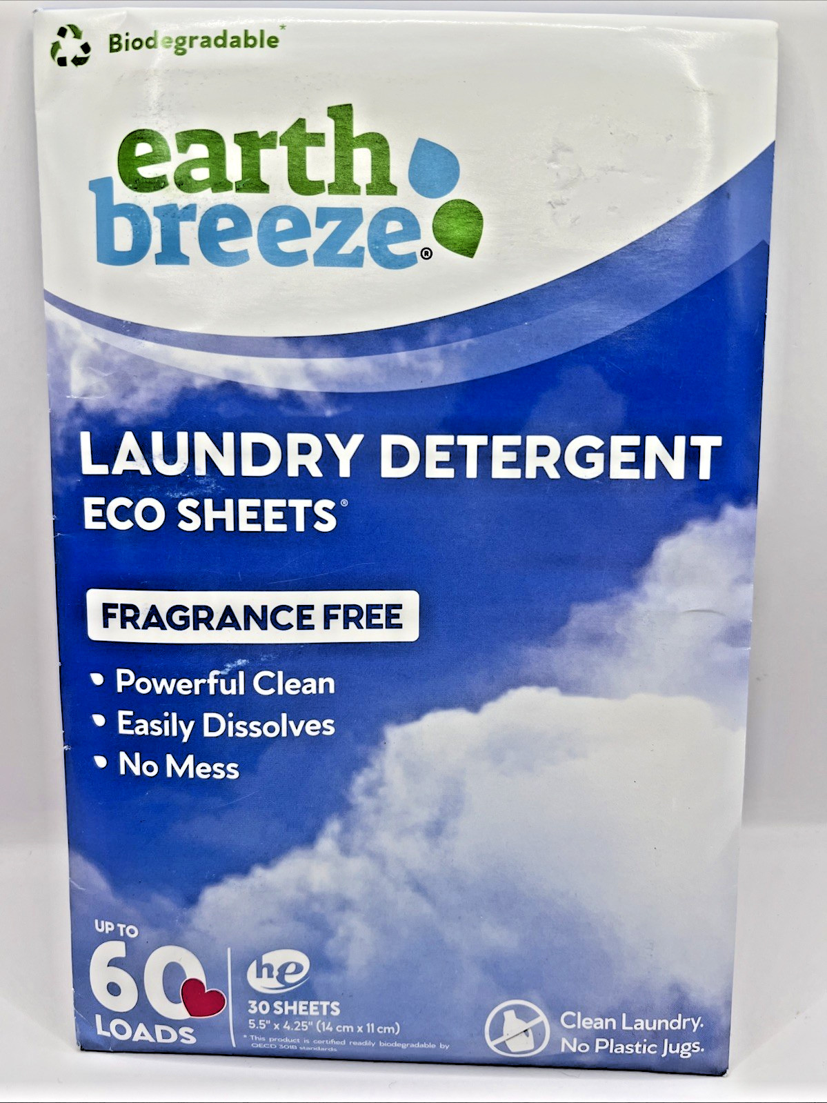 5 Packs Earth Breeze Laundry Detergent 60 Eco Sheets No Scent Up to 300 Loads