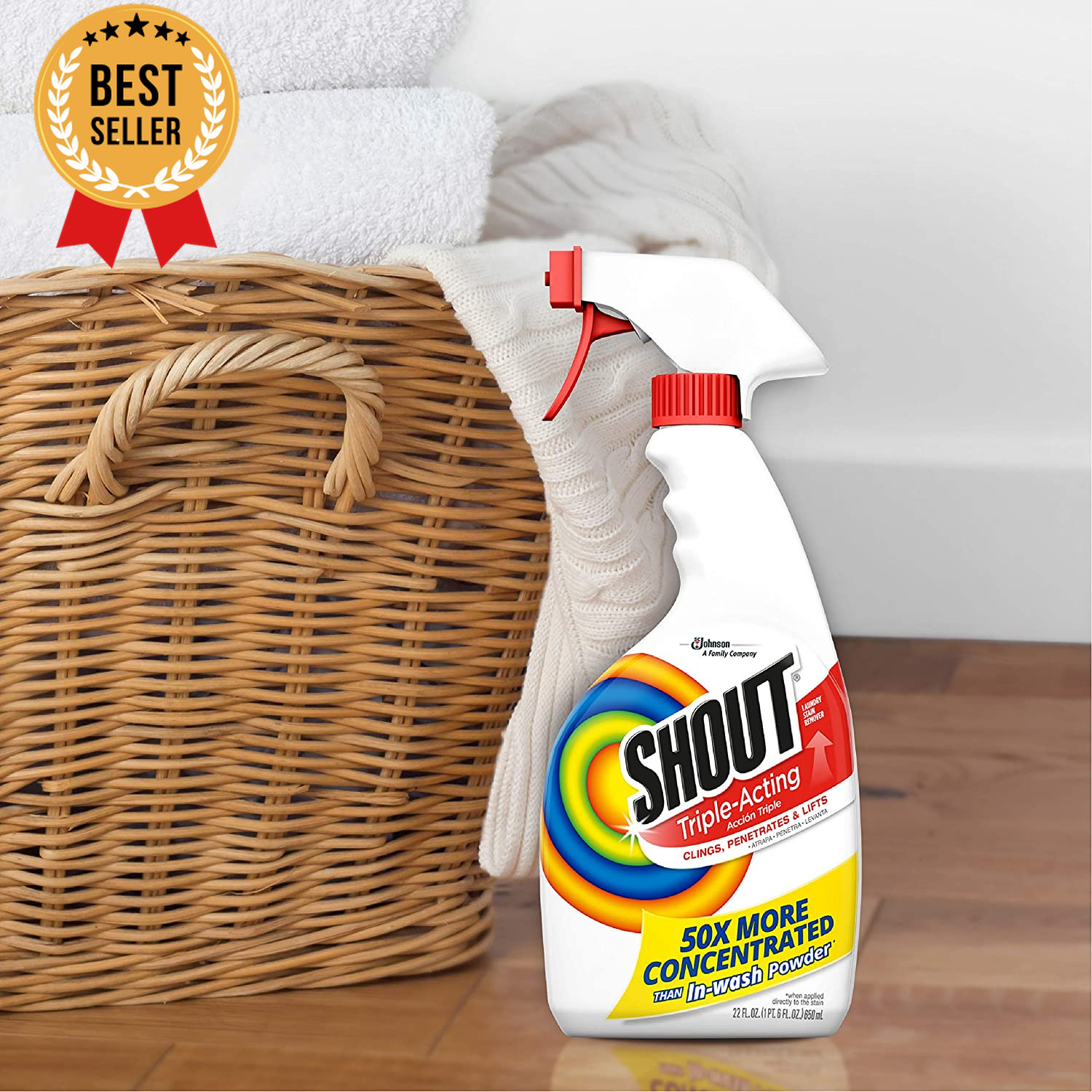 Shout Active Enzyme Stain Remover Spray, 22Oz, Triple-Acting for 100+ Stains