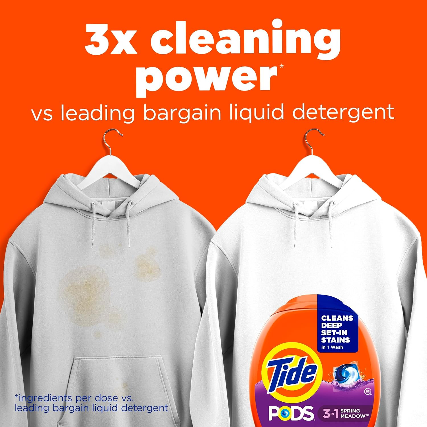 PODS Laundry Detergent Pacs, 3-In-1 Stain Remover, Odor Fighter, Color Protector
