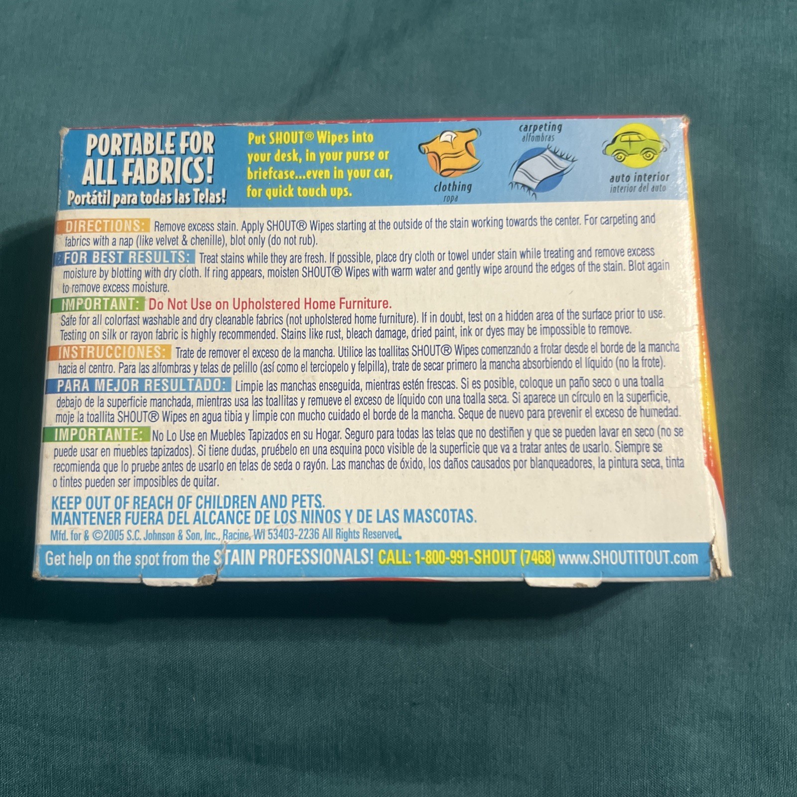 2005 Vintage Shout Wipes Instant Stain Remover Wipes Open Box 11ct Only