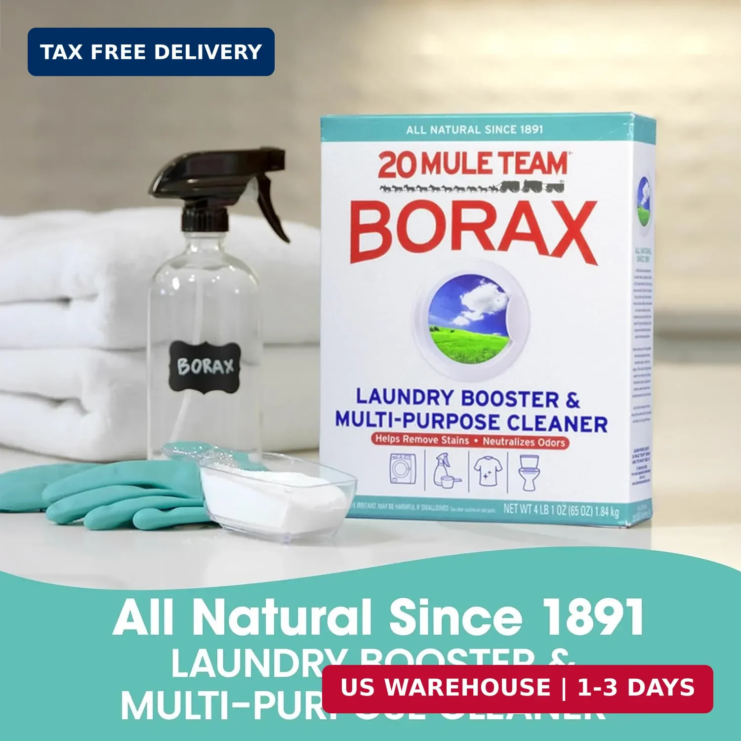 20 MULE TEAM Borax Powder, 65 Ounce, 4 Count, All Natural Laundry Booster & Mult