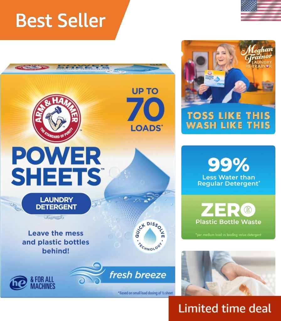 Power Sheets Laundry Detergent – Fresh Breeze Scent, 35 Sheets, No Mess Solution