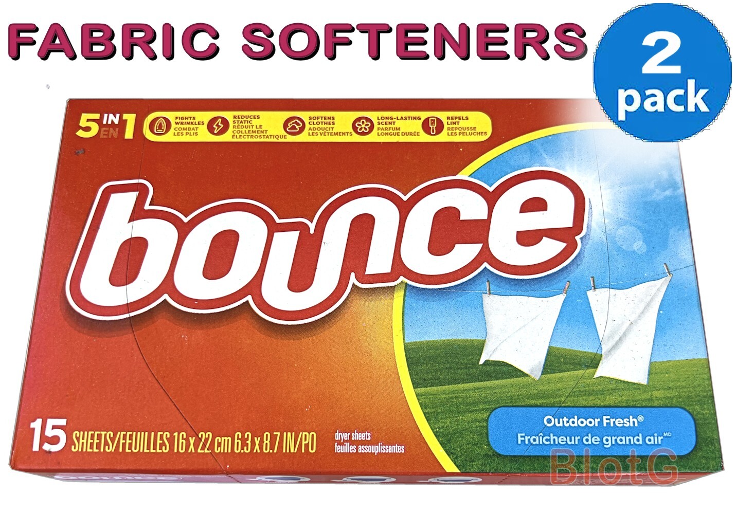 BOUNCE Fabric Softeners Outdoor Fresh Scented For Laundry & Dryer 15 Sheets 2Box