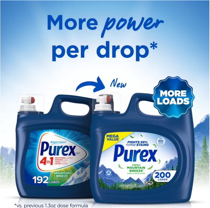 3 Pack Purex Liquid Laundry Detergent, Mountain Breeze,250 Fluid Oz, 192 Load pk