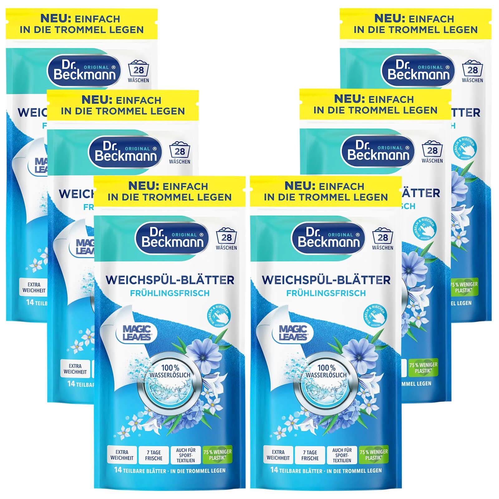 6x Dr. Beckmann Fabric Softener Sheets Spring Fresh 28 Wash Loads, Water-Soluble