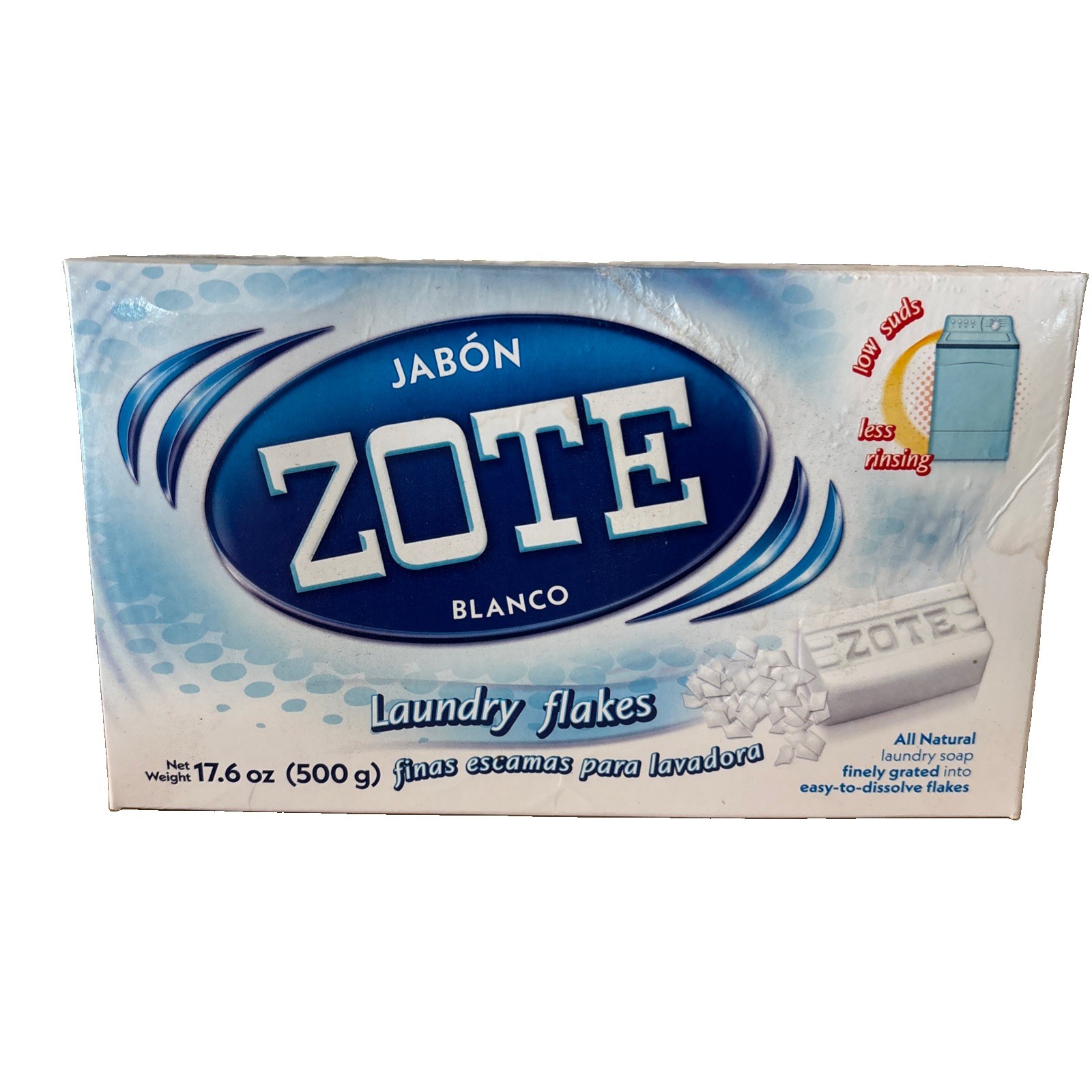 Zote All Natural White Laundry Flakes 17.6 oz (500g) Low Suds Easy-to-Dissolve